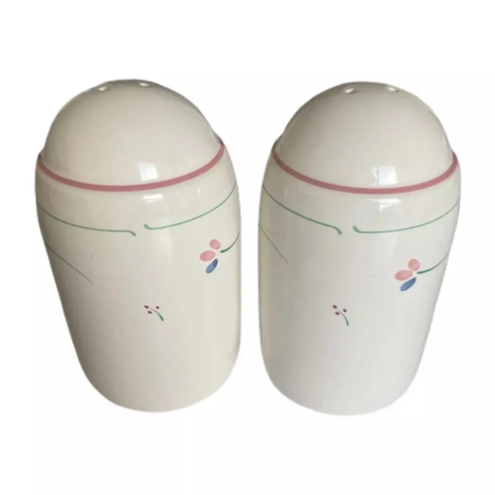 Vintage SALT AND PEPPER SHAKERS White Delicate Floral Ceramic Shabby Chic Japan